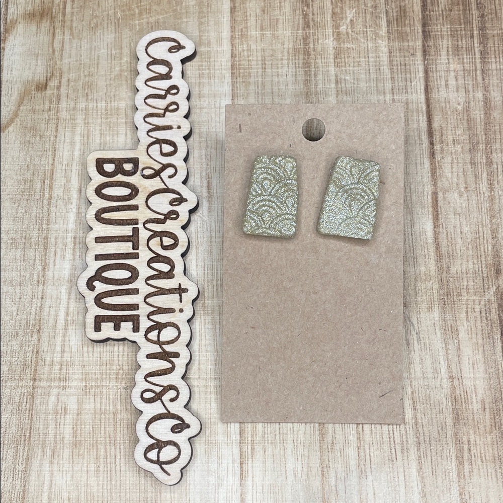 Handmade Gold Glitter Rectangle Earrings